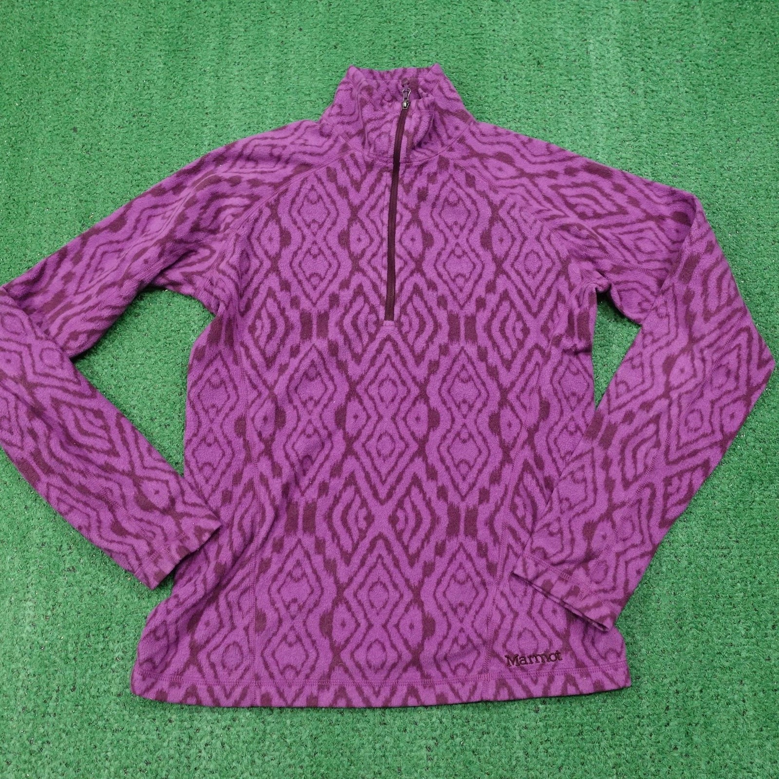 Marmot Pullover Womens Small Purple Fleece Geometric 1/4 Zip Hiking Top